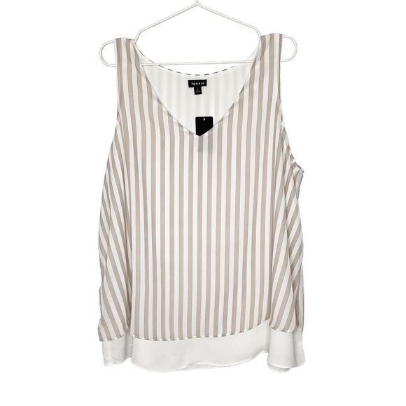 Torrid Tan White Striped Double Layer Georgette Swing Layered Tank Top 1X NWT - Picture 2 of 8